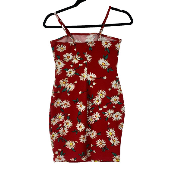 SHEIN Mini Dress Womens Medium Red Floral Spaghetti Straps Bodycon Knee Length - Picture 4 of 9